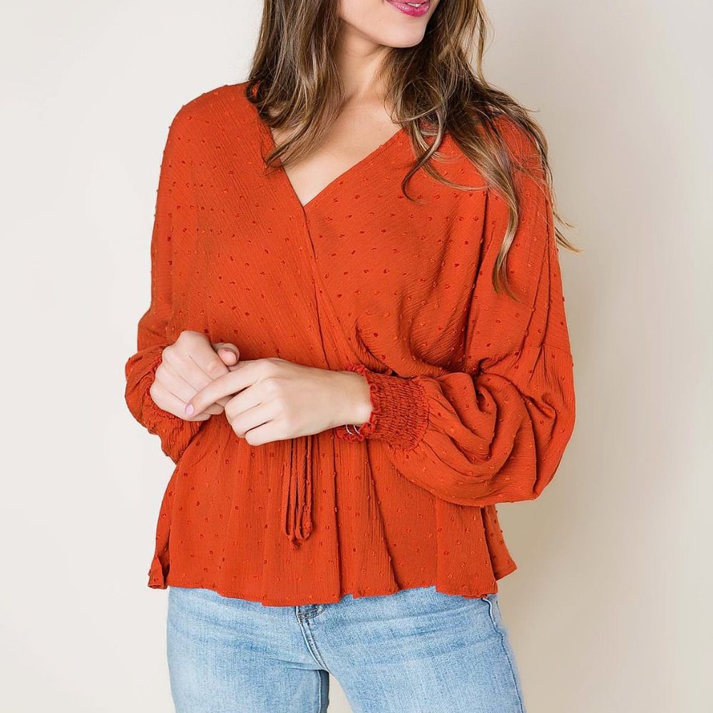 Rust Swiss Dot Peplum Top